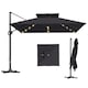 image 1 of Outsunny 3.5x3 m Garden Cantilever Parasol with Solar LED Lights and Centre Light, UPF50 Aluminium Patio Umbrella, Hanging Sun Shade with Cross Base, Crank Handle | Black | Black