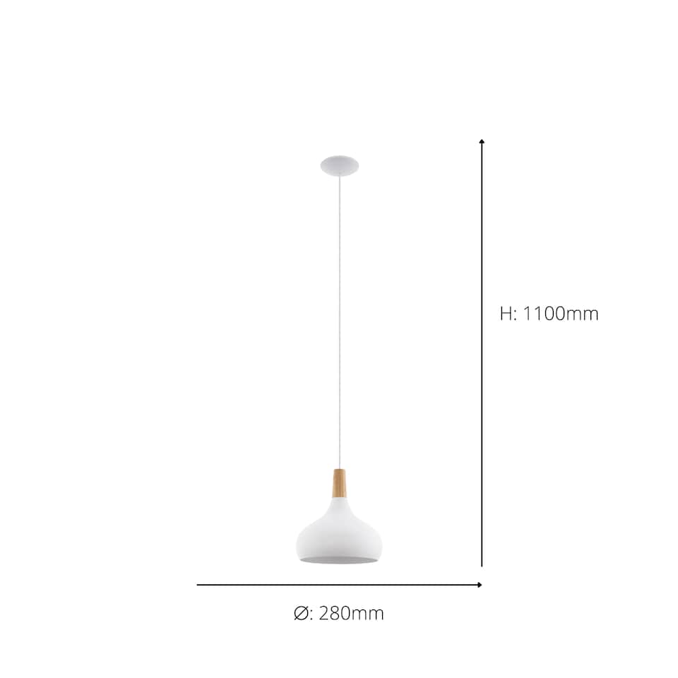 image 1 of EGLO Sabinar Metal and Wood Single Pendant Light, 28cm
