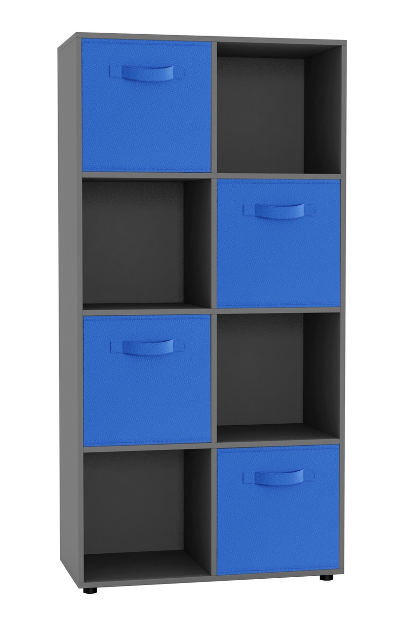 8-Cube Shelving Unit With Non Woven Inserts Grey Grey & Dark Blue 1