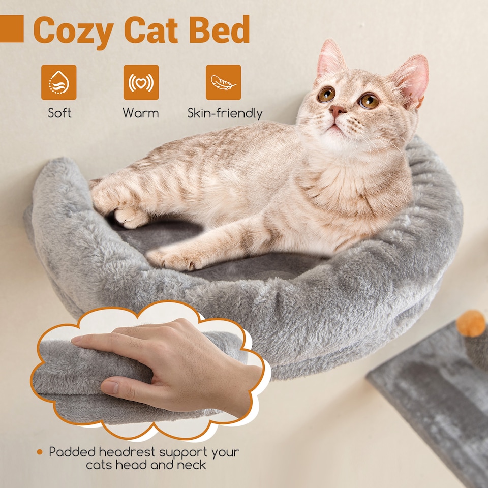 image 1 of COSTWAY Wall-Mounted Cat Tower Set Space Saving Grey