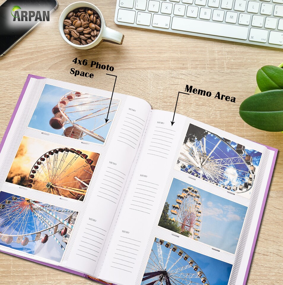 image 1 of ARPAN Large Slip In Memo Photo Album for 300 Photos 6x4" (10x15cm) – Hardcover Picture Album with Memo Writing Space for Family, Wedding & Travel Memories