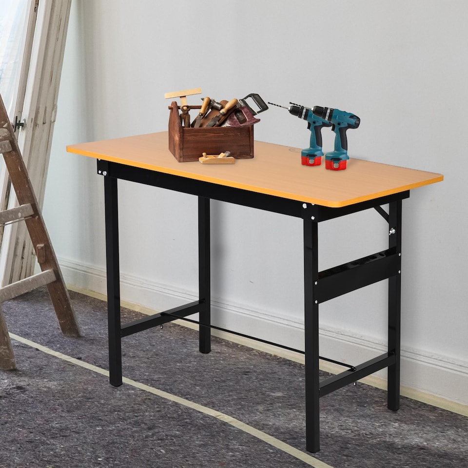 image 1 of HOMCOM Heavy Duty DIY Metal Garage Workbench Storage Drawer Table Wood Surface