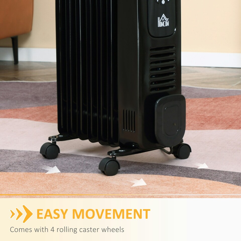 image 1 of HOMCOM Oil Filled Radiator Space Heater W/3 Heat Settings & Remote Control Black
