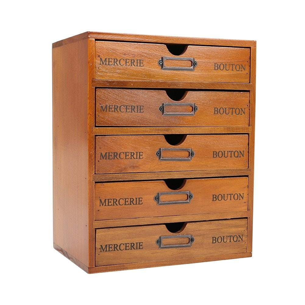 Living and Home Rustic 5-Drawer Wooden Organizer Box - Brown