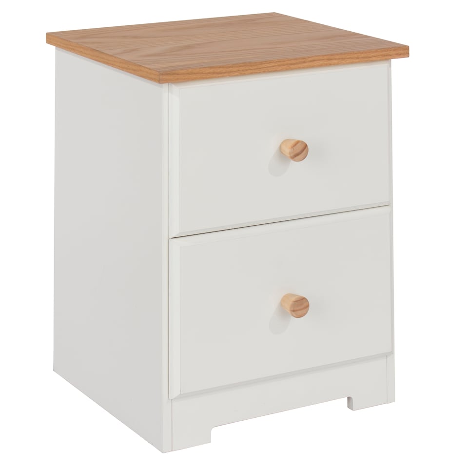 image 1 of Colorado 2 Drawer Bedside Cabinet Soft White Painted Finish with Oak Woodgrain Top, Bedroom Furniture | White | Soft White | 1