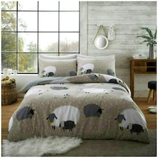 VELVETIO Sheep Duvet Cover Set Reversible Polycotton Easy Care Beddings Brown | Natural | Single