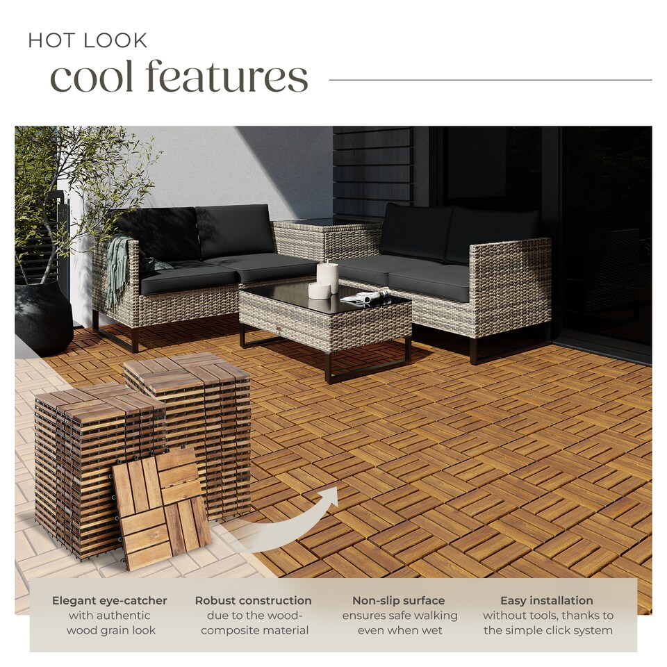 image 1 of Outdoor Tiles Tabula - easy click installation, acacia wood, weather-safe | Brown | brown | 31 x 31 x 2,20 cm | 40
