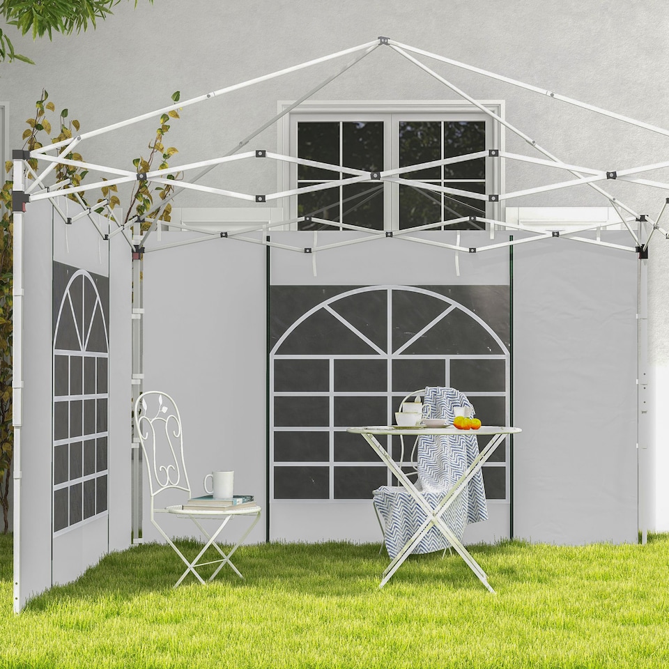 image 1 of Outsunny Gazebo Side Panels with Windows and Doors, for 3x3m or 3x6m Pop Up Gazebo, 2 Pack Sides Replacement, White