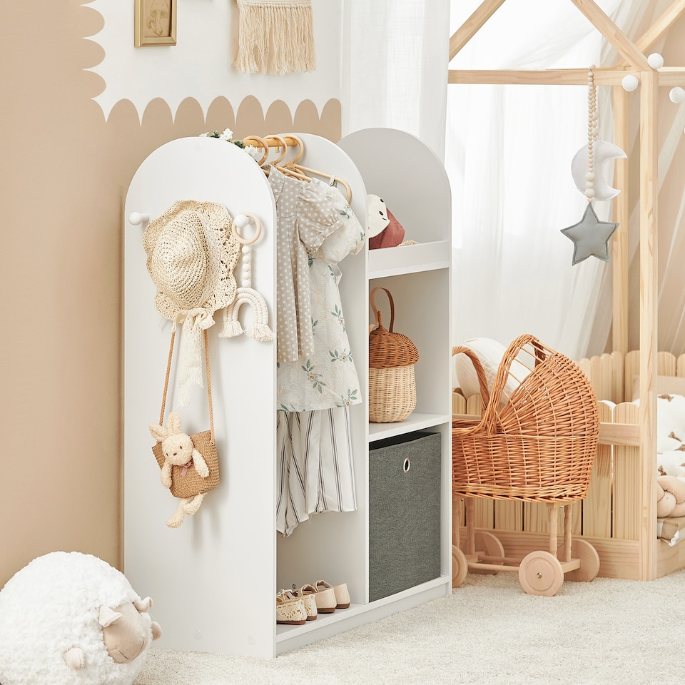 image 1 of SoBuy Kids Wardrobe with Hanging Rail, Storage Box & 3 Hooks, White, 38.2x13.8x42.5 inches, 22.5 kg - KMB40-W