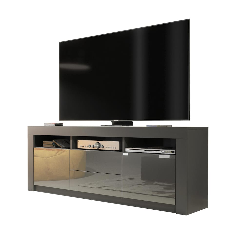 image 1 of TV Unit TV Stand Media Cabinet Sideboard Grey High Gloss Storage 160cm