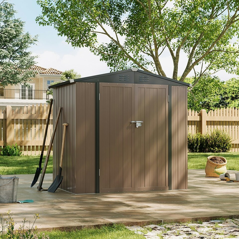 image 1 of Living and Home Galvanized Steel Lockable Apex Shed - Brown 186 x 130 x 189cm Brown | Black