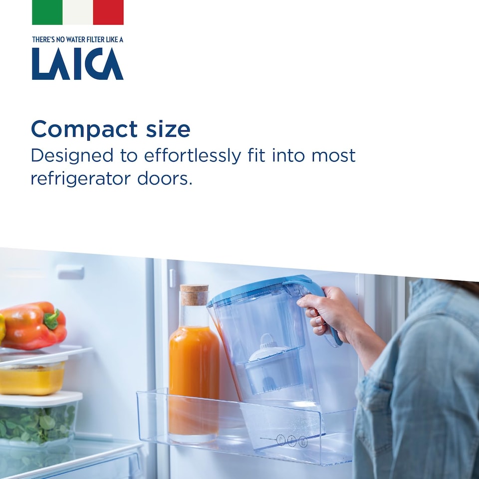 image 1 of LAICA Stream Line Water Filter Jug & 3 bi-flux Water Filter Cartridges Blue 2.3L - Made in Italy