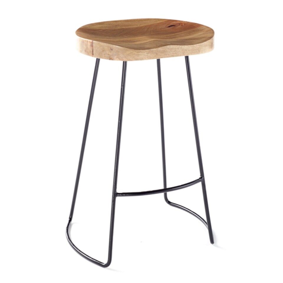 image 1 of Solid Hard Wood Black Metal Breakfast Bar Kitchen Pub Café Stool Wooden H 70 x W 52 x D 36 cm