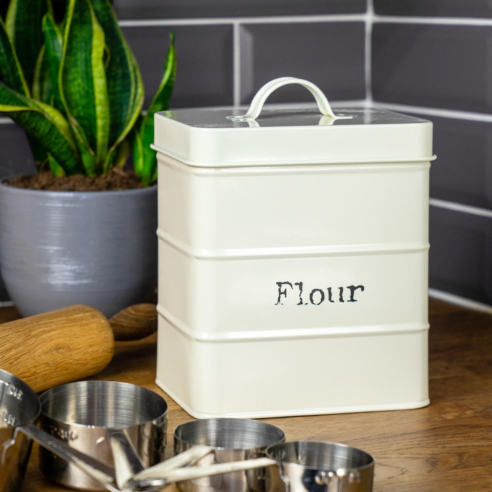 image 1 of Harbour Housewares Vintage Metal Kitchen Flour Canister - Cream