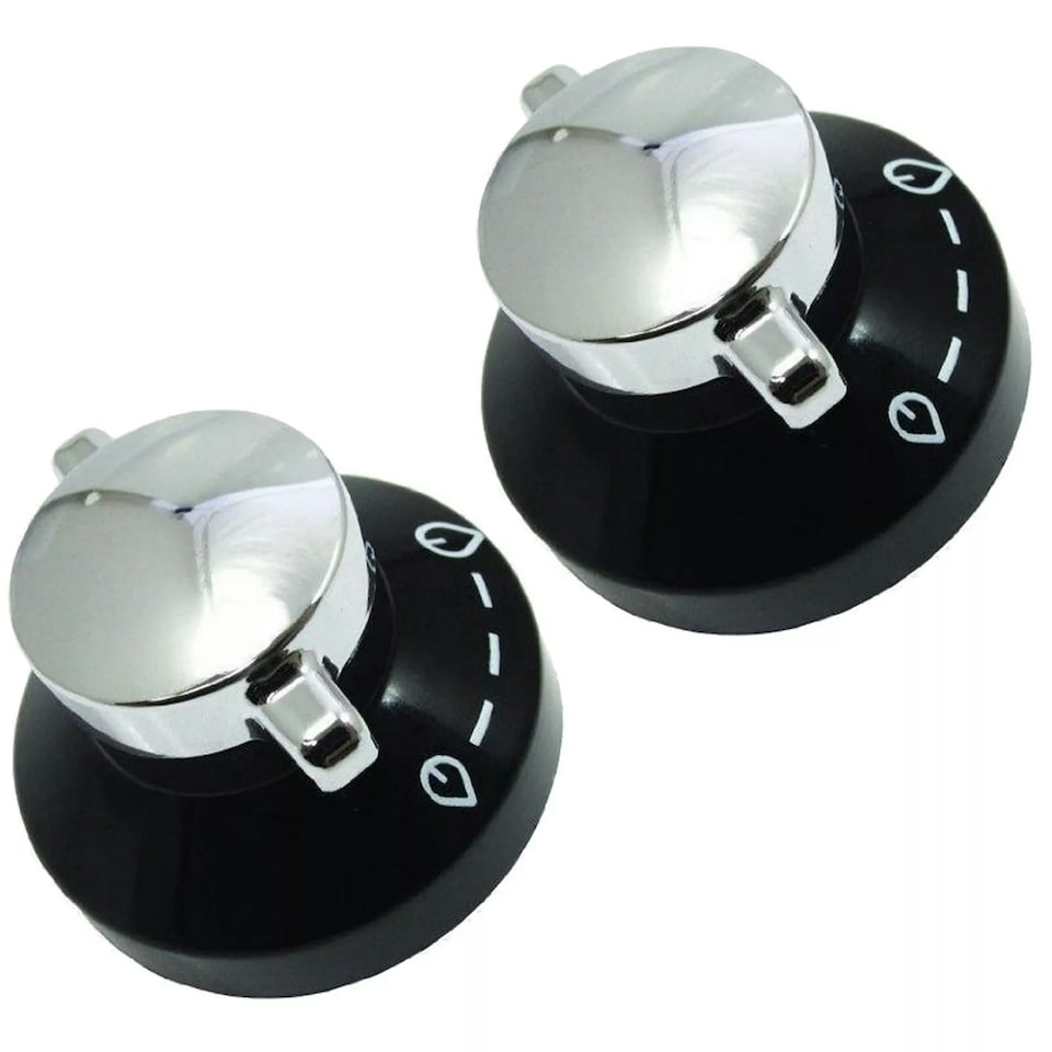 image 1 of SPARES2GO Control Knob for Belling 444445523, 444445724 New World 444441153 Gas Oven Cooker (Pack of 2 Knobs) Black | Silver