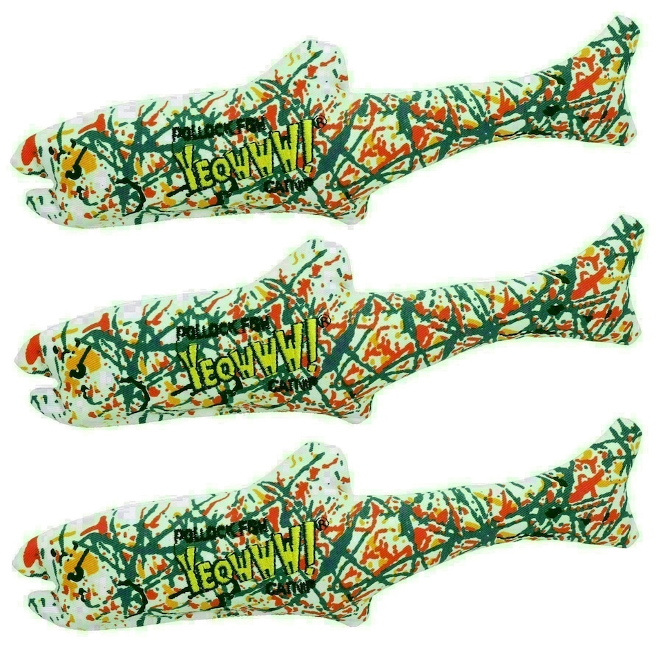 image 1 of 3PK Yeowww Interactive Catnip Pollock Fish Cat Toy Play Toy Cat Gift