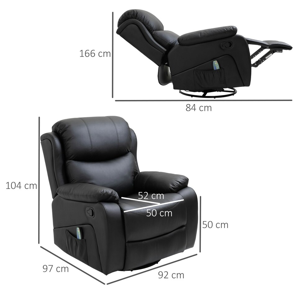 image 1 of HOMCOM Massage Recliner Chair Manual Reclining Chair with Footrest Remote Black