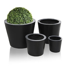 Primrose Set of 4 Polystone Black Round Indoor Outdoor Planters in 4 Different Sizes Black