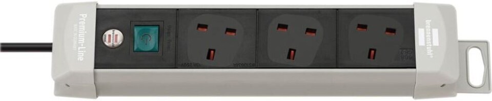 BRENNENSTUHL - Premium-Line Mains Extension Lead, 3 Gang, 3m Lead, Black/Light Grey