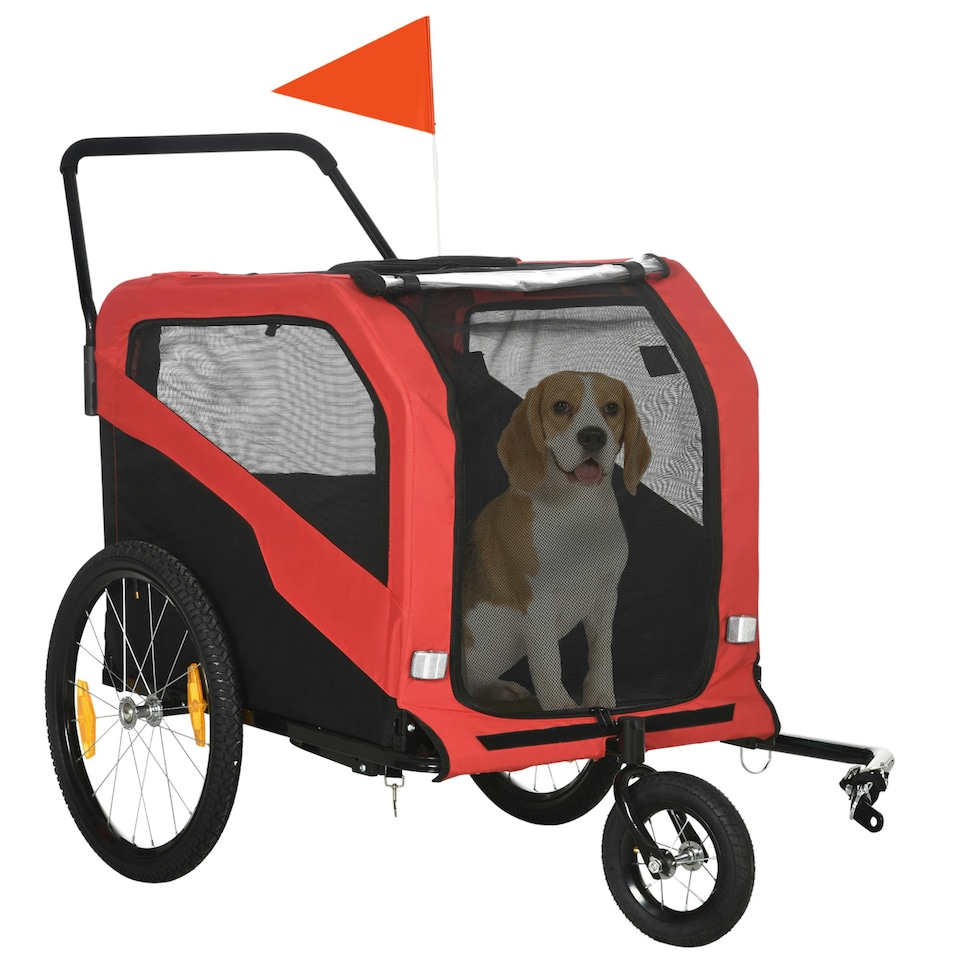 image 1 of PawHut 2 in 1 Dog Bike Trailer Pet Stroller for Large Dogs W/ Hitch - Red