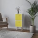 image 2 of White 2-Tier 2-Drawer Cube Shelving Unit with Scandinavian Legs | Yellow | Yellow & Pine | 1