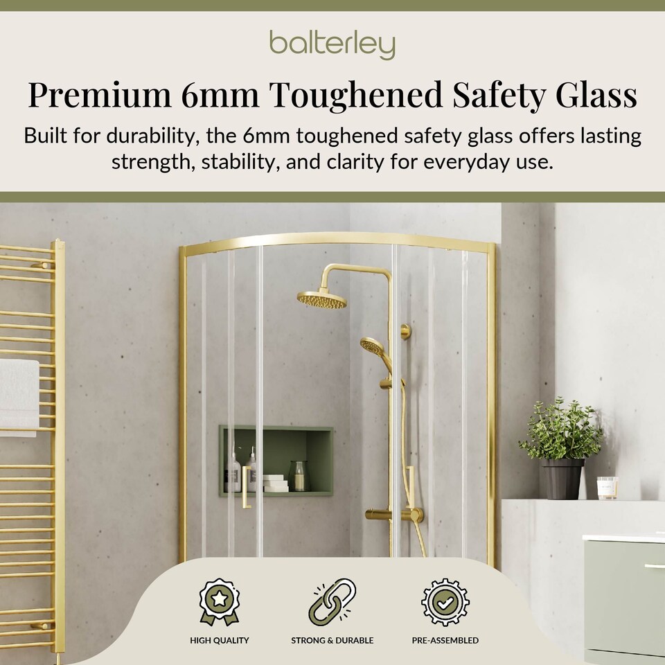 image 1 of 6mm Glass Quadrant Shower Enclosure 1900 x 900 x 900mm Brushed Brass | Copper | Brushed Brass | 1