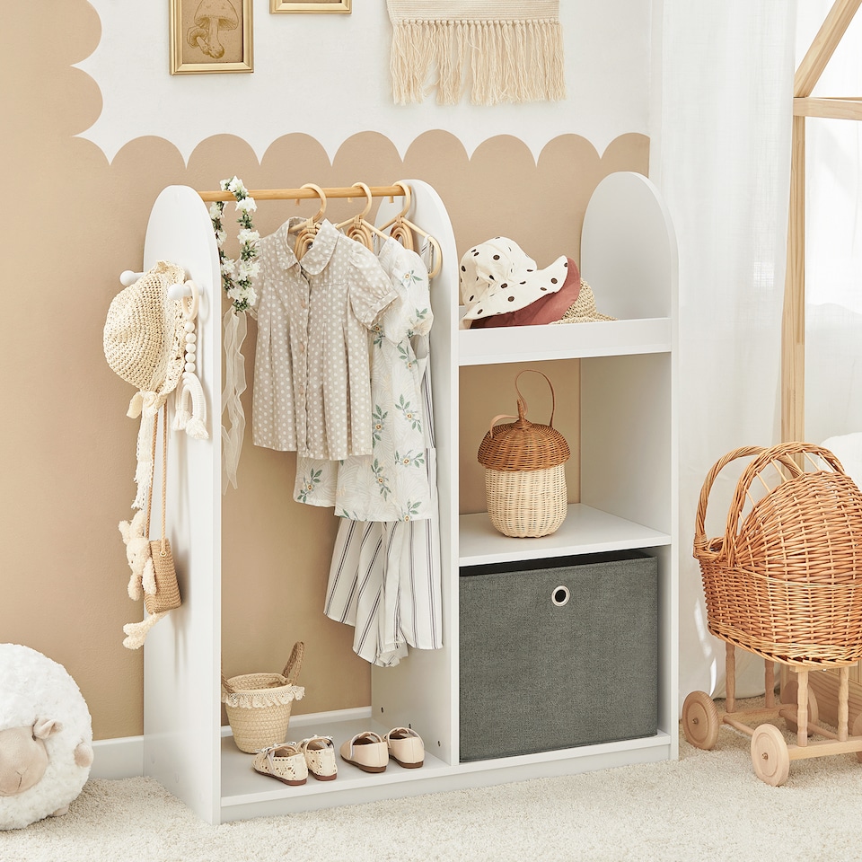 image 1 of SoBuy Kids Wardrobe with Hanging Rail, Storage Box & 3 Hooks, White, 38.2x13.8x42.5 inches, 22.5 kg - KMB40-W