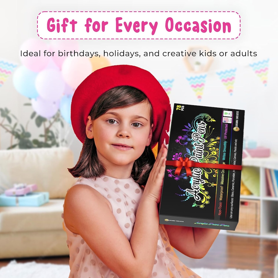 image 1 of Desire Deluxe Acrylic Paint Pens for Rock Painting, Stone, Ceramic, Glass, Wood, Canvas – Set of 78 Non Toxic Water Based Markers - Great Artists Painting Supplies