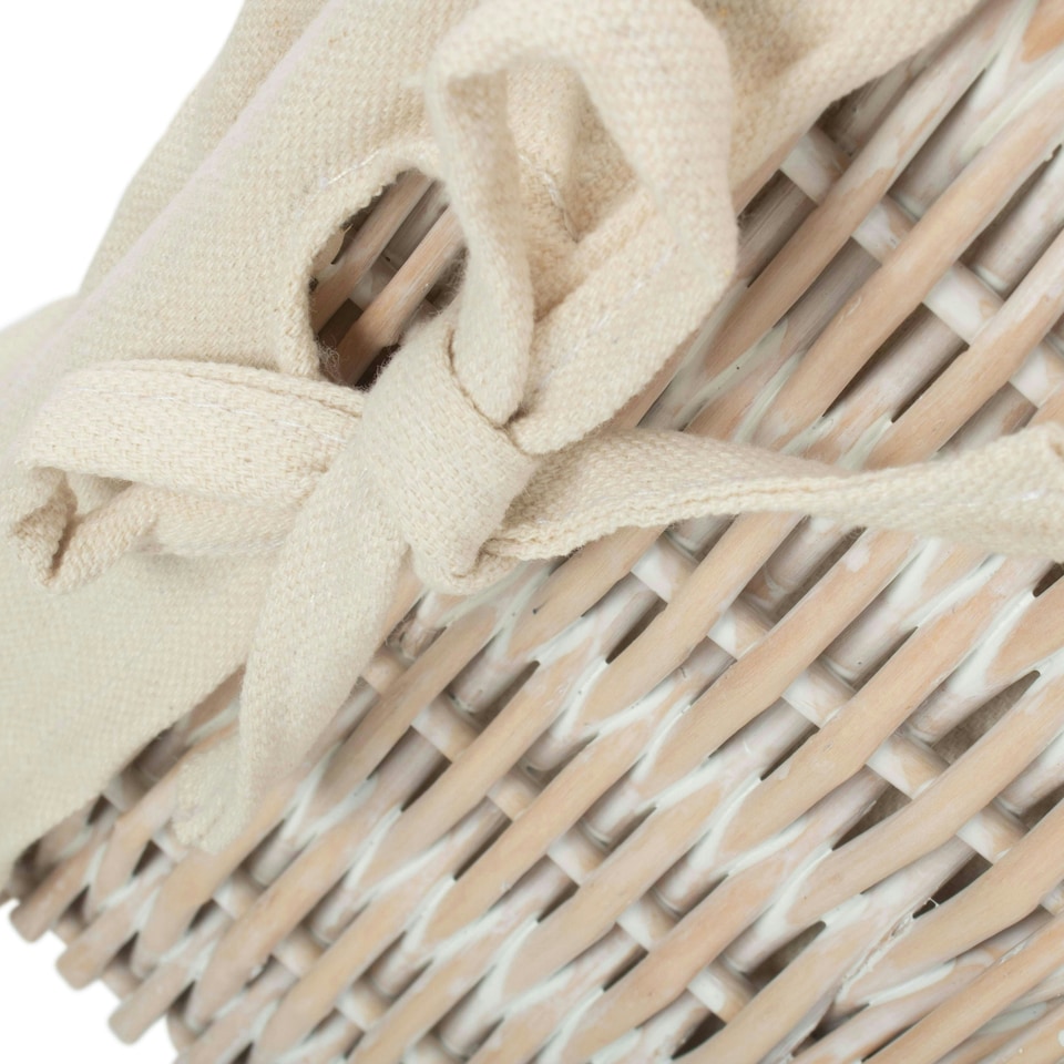 image 1 of Set of 2 White Wash Finish Cotton Lined Willow Tray White