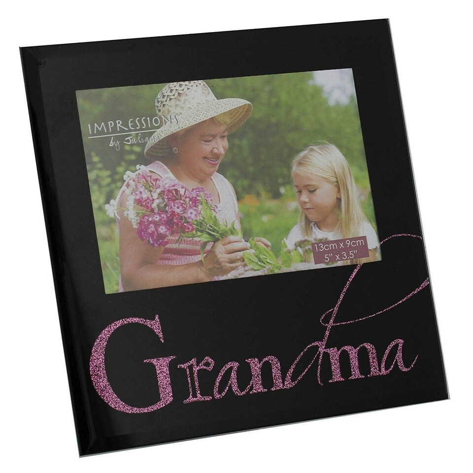 image 1 of Grandma 5" x 3.5" Black Glass Photo Frame By Juliana Freestanding Frames Lovely Gift