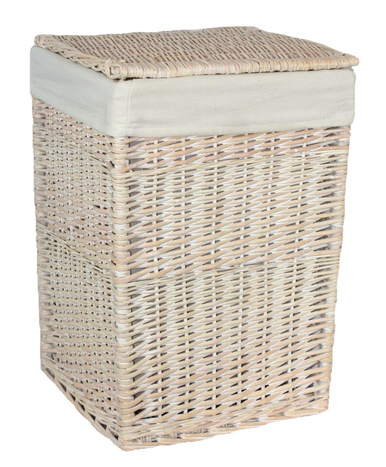 image 1 of Set of 2 Square White Wash Wicker Laundry Basket | White | White