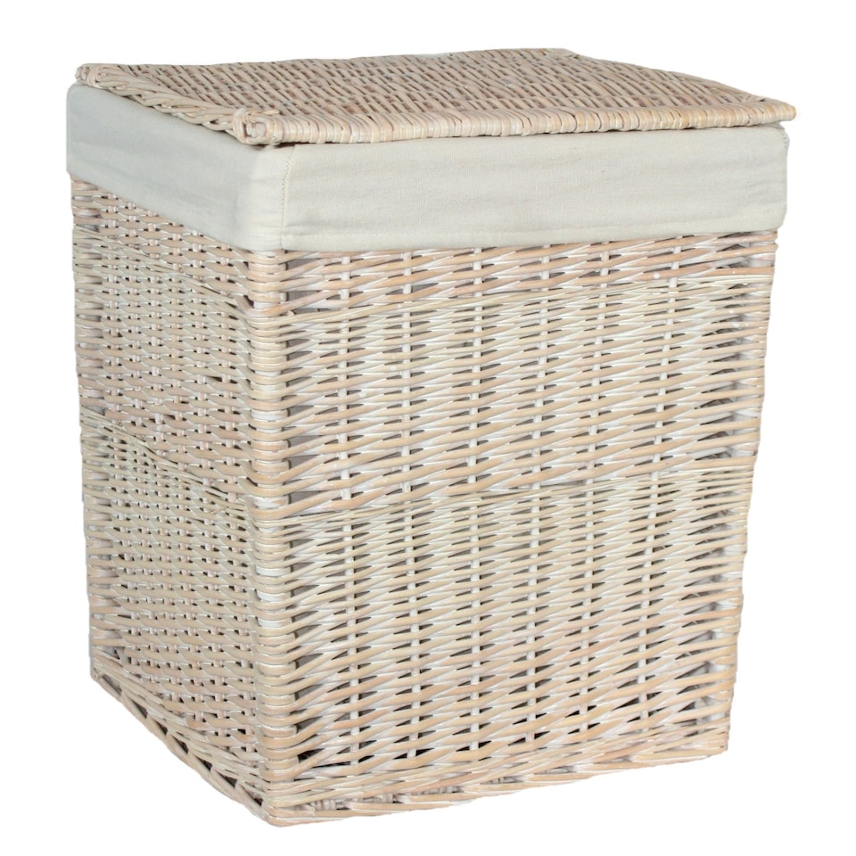 image 1 of Set of 2 Square White Wash Wicker Laundry Basket | White | White