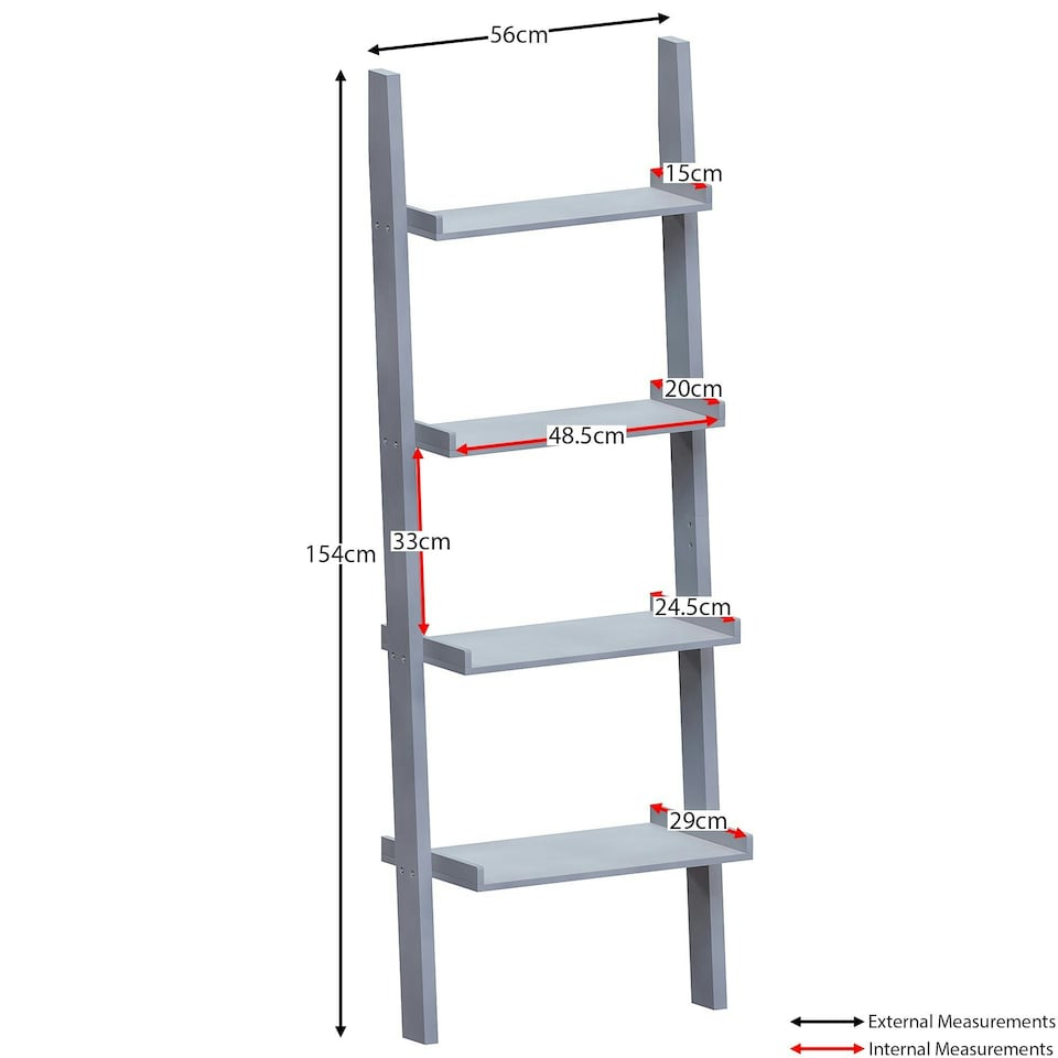 image 1 of Vida Designs York 4 Tier Ladder Bookcase Display Storage, Grey