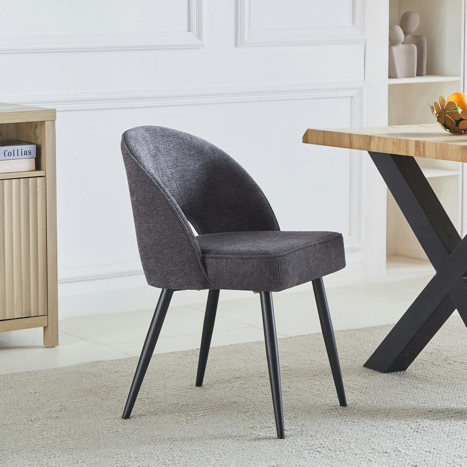 image 1 of Set of 2 Messina Fabric Dining Chairs - Dark Grey