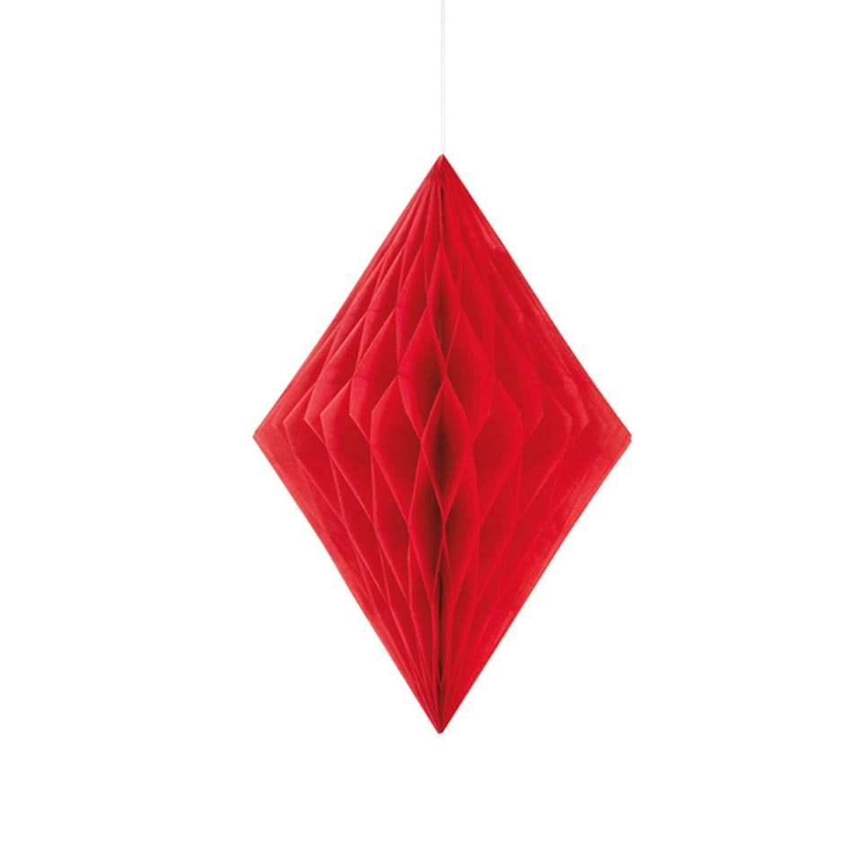 Unique Party Diamond Shaped Hanging Paper Decorations - Red - One Size
