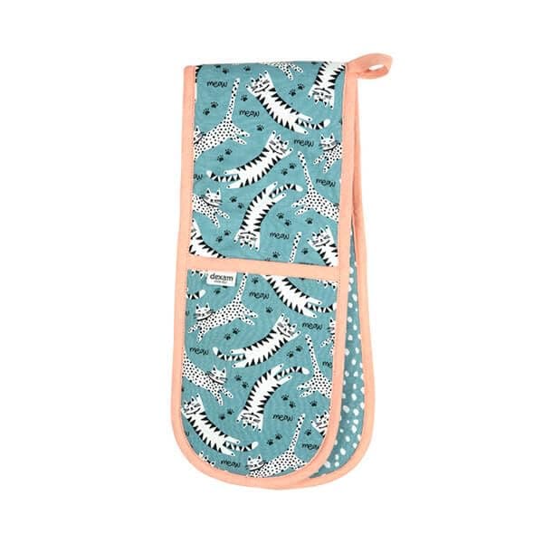 Meow Recycled Cotton Double Oven Gloves - Blue