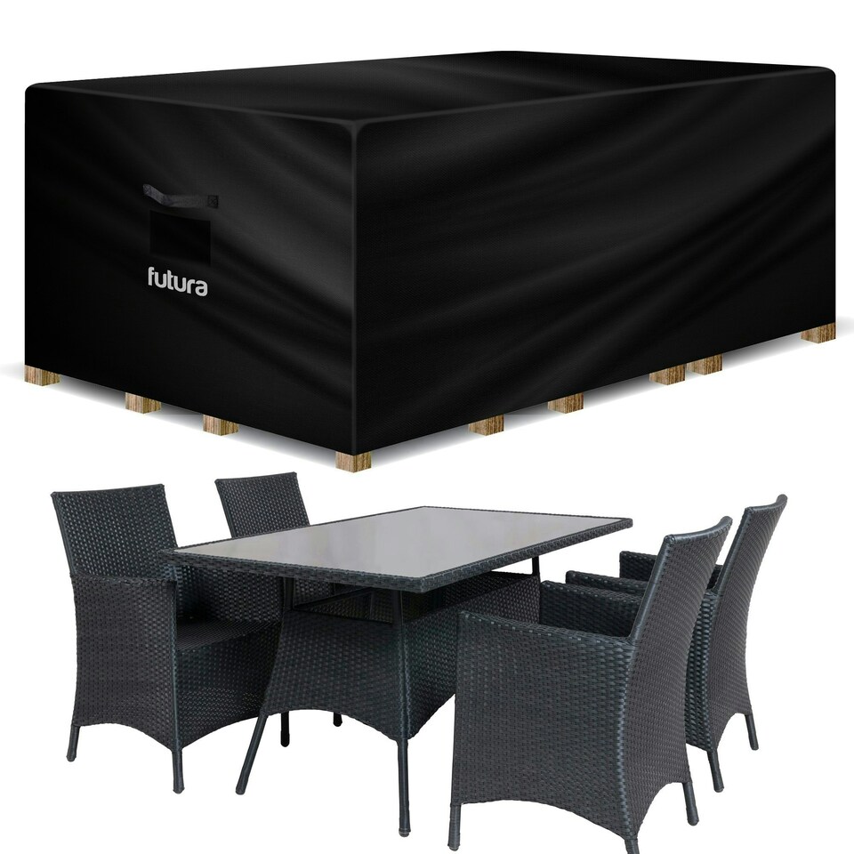 image 1 of Futura Rectangular 180x120x74cm Waterproof Garden Furniture Cover Rectangular 600D Black