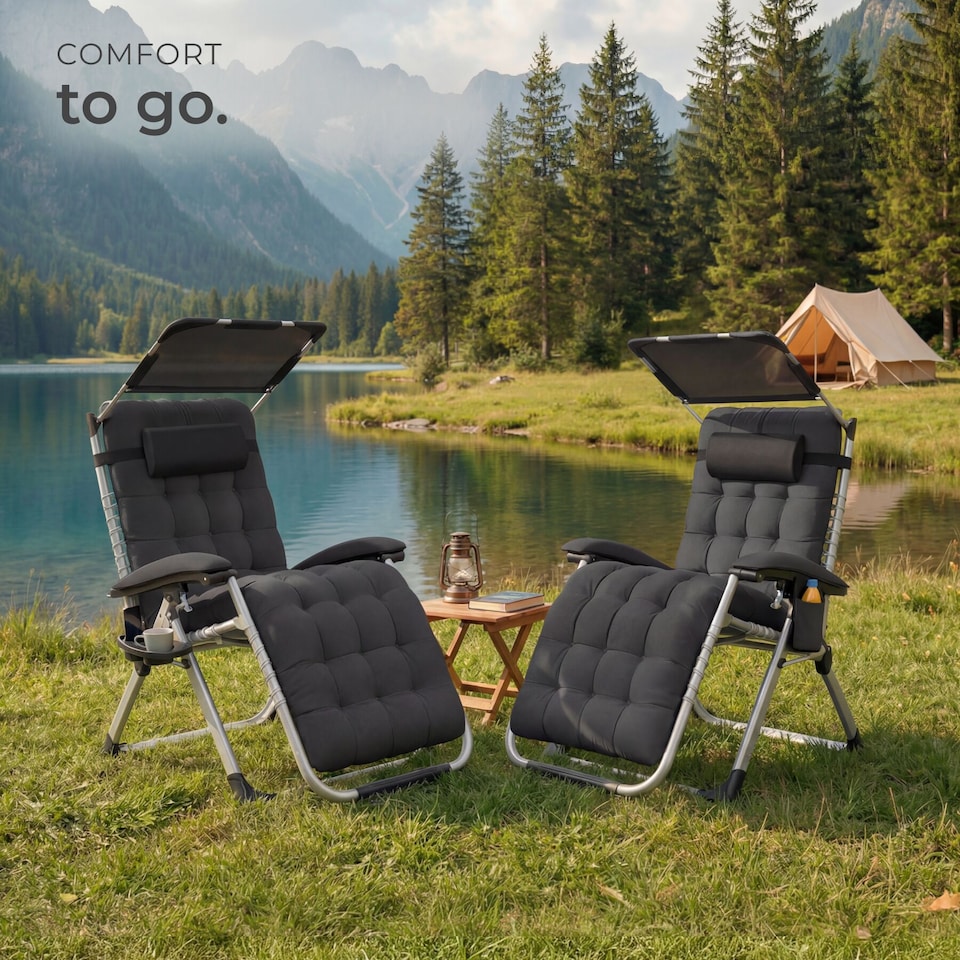 image 1 of Sun Lounger Cirrus with Plush Padding, Built-in Sun Shade and Folding Function | Black | black | One Size | 2