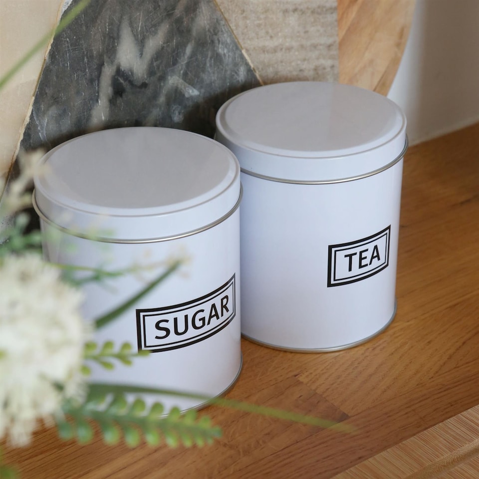 image 1 of Harbour Housewares 3pc Round Metal Tea Coffee Sugar Canister Set - White