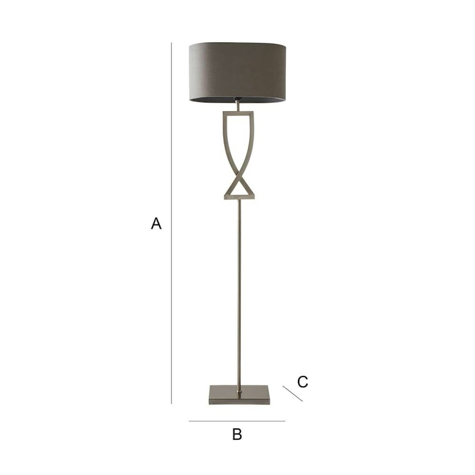 image 1 of ValueLights Katniss Large Silver Chrome Metal Floor Lamp with a Grey Fabric Oval Lampshade - Bulb Included Silver