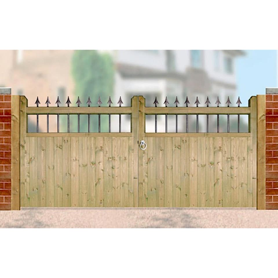 image 1 of Hampton Low Double Driveway Garden Gate - Pressure Treated Scandinavian Redwood - W2400 x H1200 mm | Brown | 1