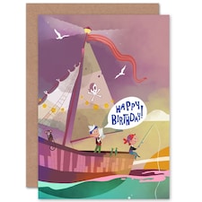 Child Pirate Ship Nautical Cartoon Kids Birthday Card