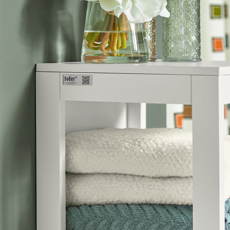 image 1 of SoBuy FRG127-W,Narrow Bathroom Cabinet with 2 Drawers and 1 Shelf | White | White