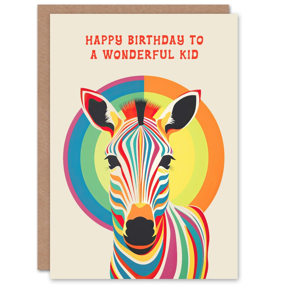 image 1 of Wonderful Kid Rainbow Stripes Colourful Non Binary Birthday Card