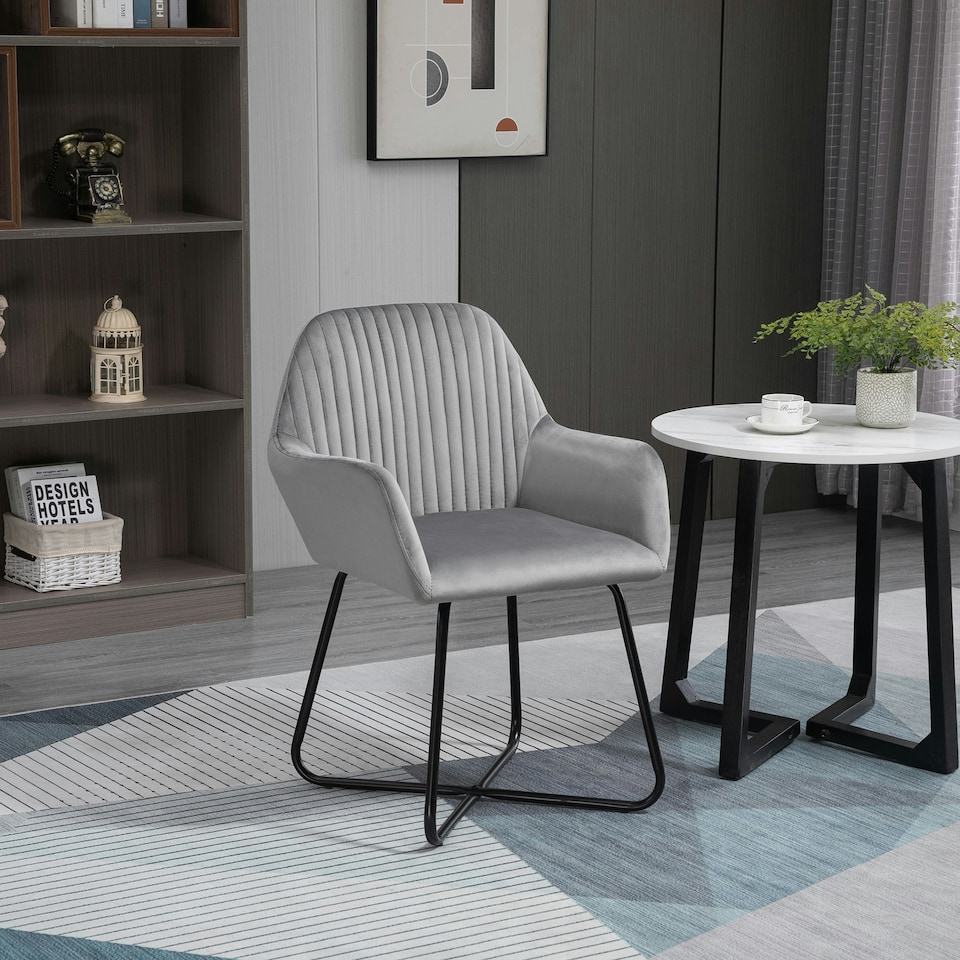 image 1 of HOMCOM Modern Accent Chair Velvet-Feel Upholstered Lounge Armchair Grey