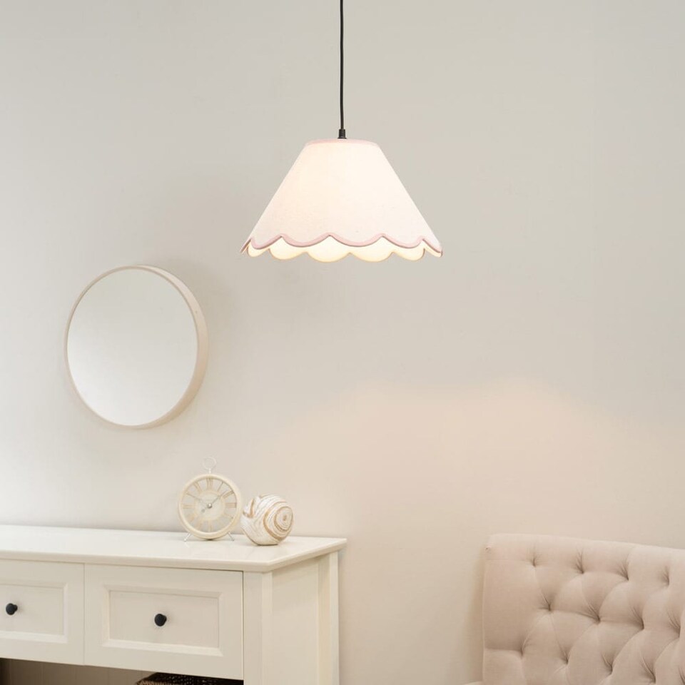 image 1 of ValueLights Florie Natural Small Taper Lamp Shade Scallop Pink Trim | Pink