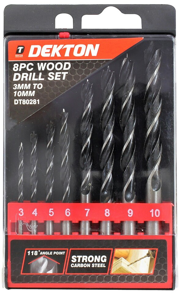 image 1 of Dekton 8pc Wood Drill Bit Set Spur With Sharp Point, High Cutting Speeds, W-Shap