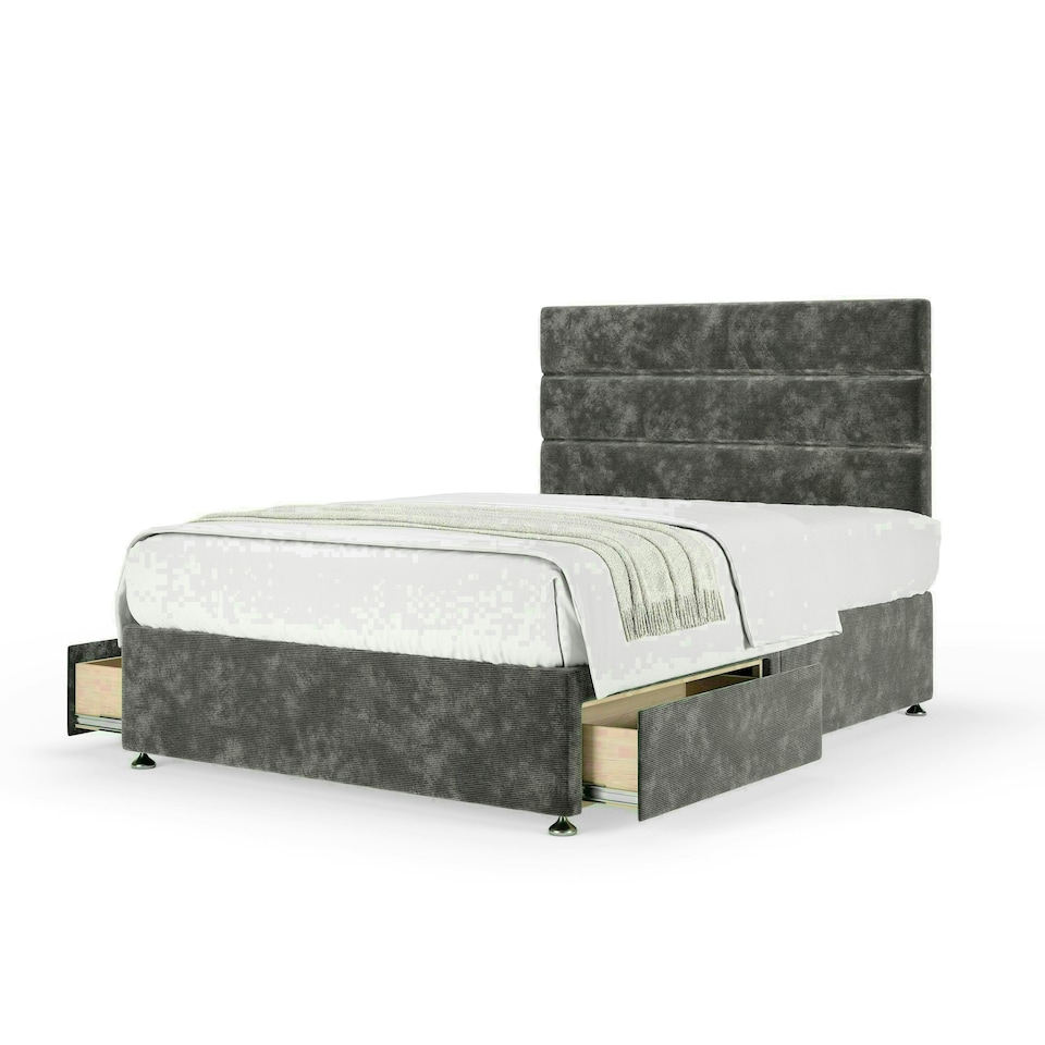 Charcoal Chenille 2 Drawer Divan Base and Milan Headboard Single