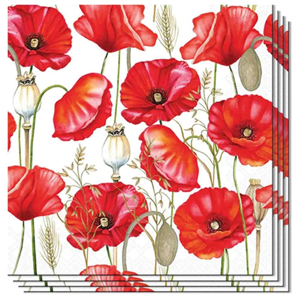 image 1 of Poppy Floral Paper Luncheon Napkins 3 Ply 33cm - Pack of 20
