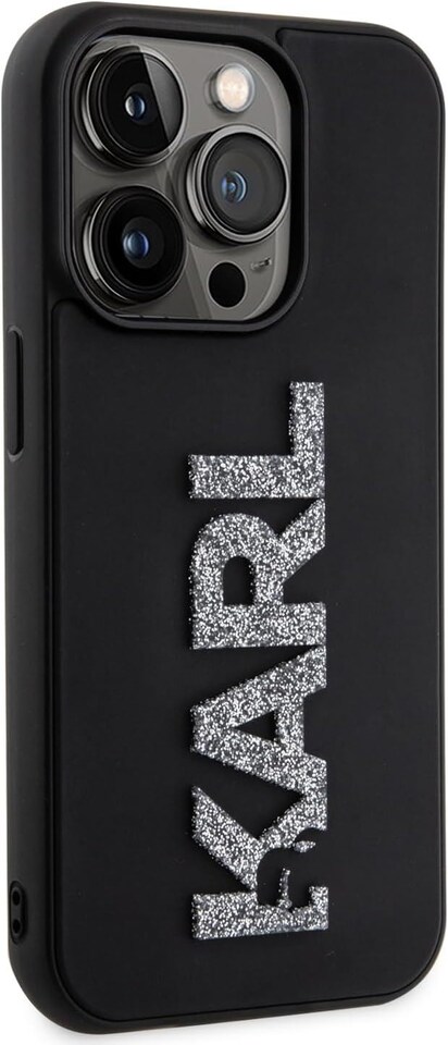 image 1 of Karl Lagerfeld 3D Rubber Glitter Logo Case for iphone 15 Pro Max 6.7 Black - KLHCP15X3DMBKCK